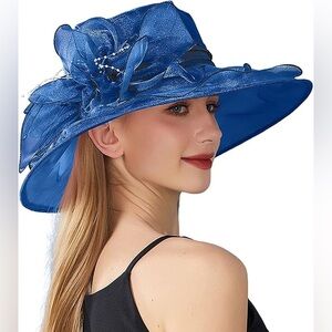 NEW Kentucky derby, Tea Party Fascinator Navy Organza Women's Sun Hat